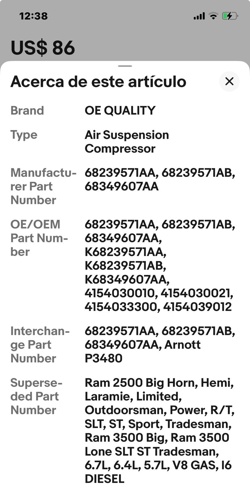 Compresor de Aire para Suspensión Neumática Pickup RAM