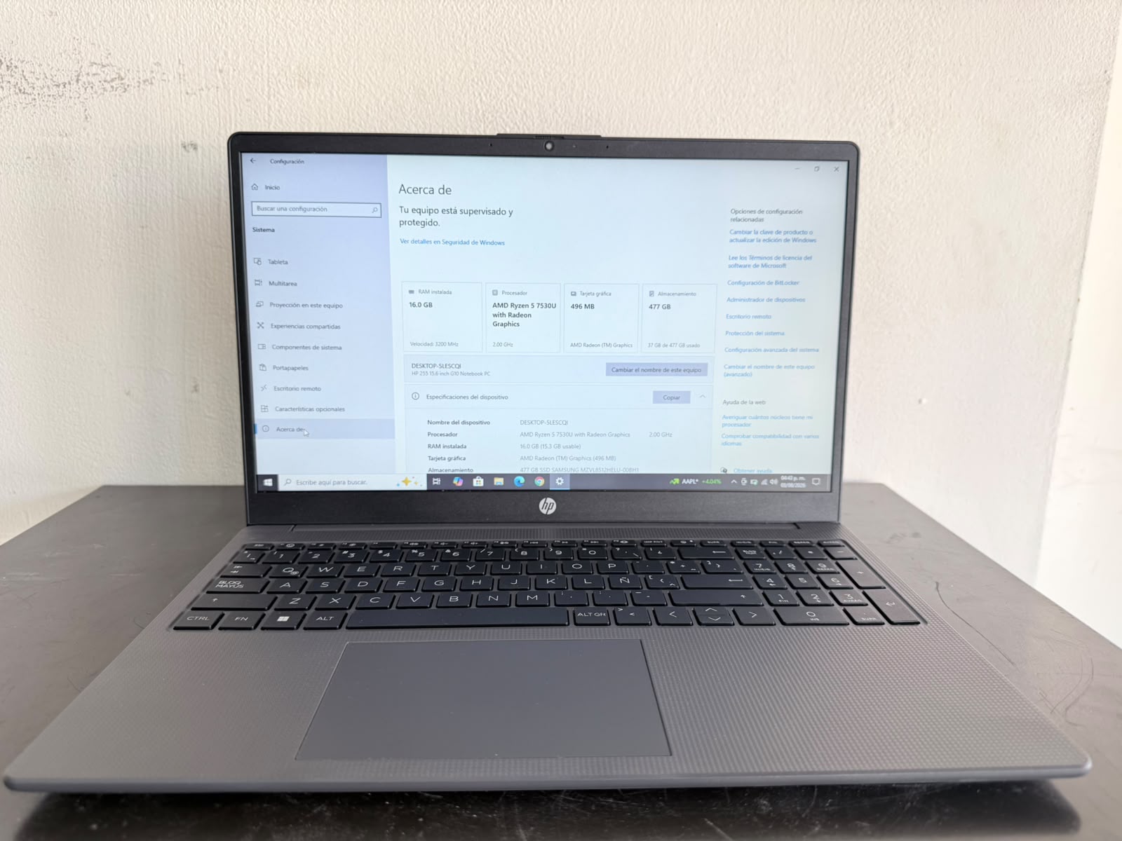 Laptop HP 255 G10 – AMD Ryzen 5 7530U | 16GB RAM | 477GB SSD | Windows 11